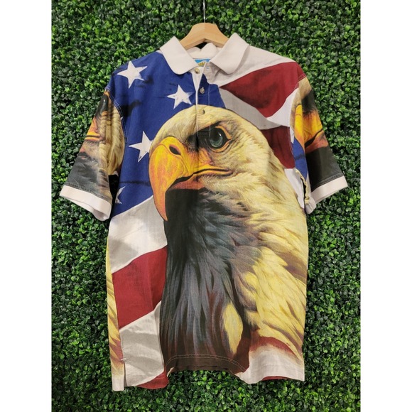 Other - vtg 90s TIMBER RIDGE TRADERS Polo Small // aop eagle American patriotic collared